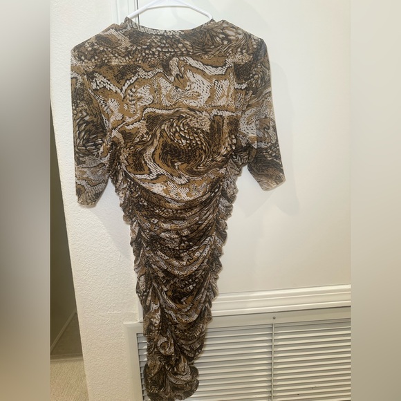 Ganni Printed Mesh Mini Dress in Brown Size 36 - Picture 7 of 8